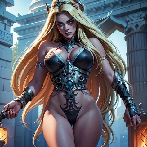 TOTALLY NAKED BIGGER giant BARE nipples huge tits, beautiful eyes, wearing tiara, black whip in her hand, ultra high quality, picture full body, totally blonde hair ultra high detailed illustration of being a domina in front of Taj Mahal, Agra, India, blac...