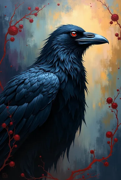 Raven, horror, abstract colors, hard brush oil painting on canvas, 