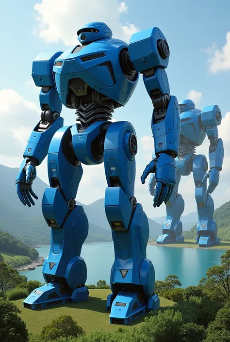 Gaint robots,top vew,blue clour,with nature