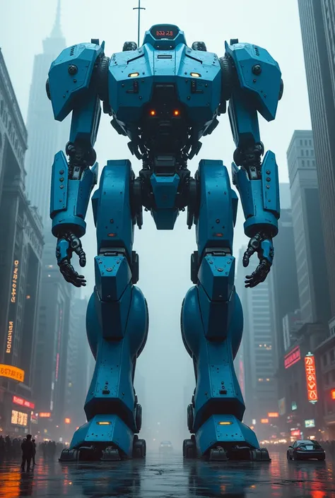 Gaint robots,top vew,blue color,cyberpunk,city