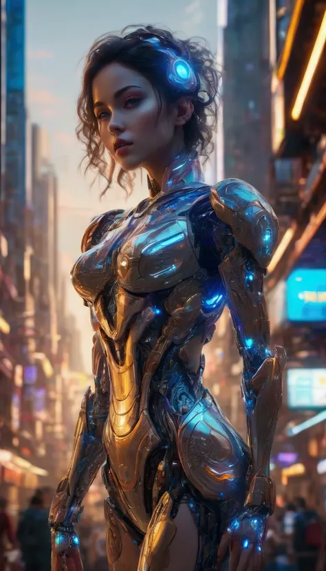 full body, a sexy female robot, shiny metallic body, shiny blue circuitry, beautiful detailed eyes, beautiful detailed lips, extremely detailed face and skin, long eyelashes, seductive pose, intricate mechanical details, futuristic sci-fi setting, dramatic...