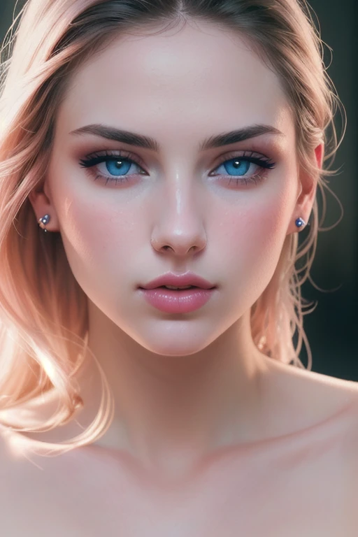 (detailed close up nsfw portrait of an attractive woman with piercing blue eyes, perfectly shaped nose and full lips, delicate facial features, porcelain skin, pink areola poking out, intricate details,cinematic lighting,chiaroscuro,dramatic contrast,photo...