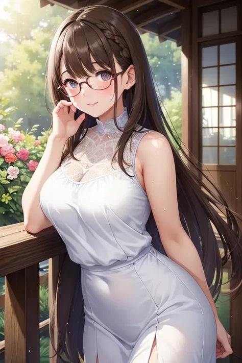 anegasaki nene、Shiny brown hair,  (Beautiful brown eyes、Sparkling eyes, Fine grain)、smile、超Detailed eyes、Highly detailed face, 非常にDetailed eyes,Cowboy Shot、


((Highest quality, 8k, masterpiece: 1.3)), 
Stand in lush gardens, Tall trees with colorful flowe...