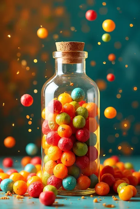 Mixed colourfully red, green, orange, blue Honey Nuts in bottle photo with Islamic background  The mixed honey nuts is drinking attractively from the bottle