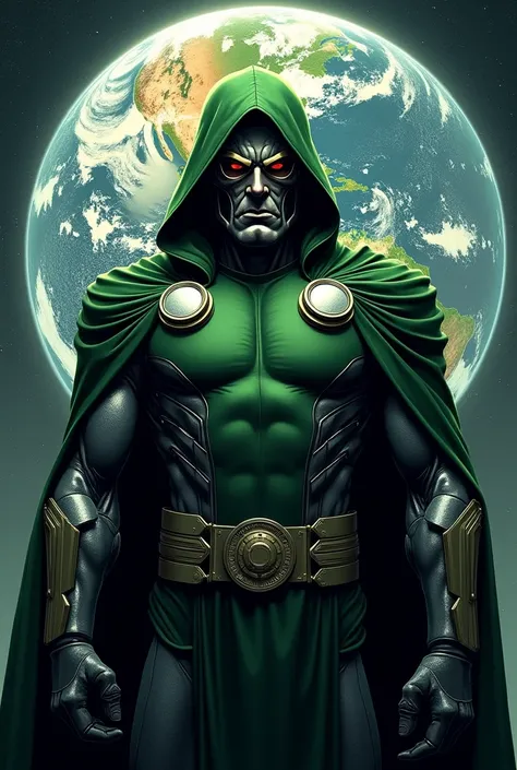 Dr. Doom image (For DP) behind earth in iron man style in circle frame
