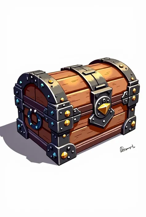 A wooden treasure chest, manga style, pure white background