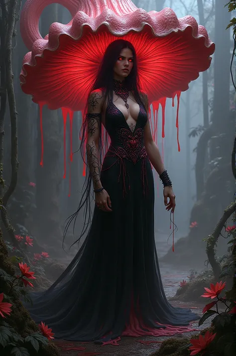 Create an evil female fantasy character inspired by the rafflesia flower