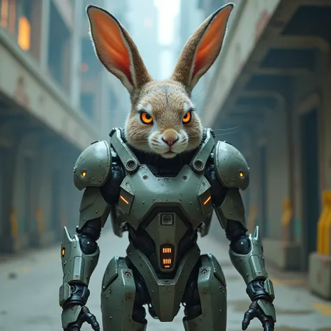 rabbit，personification，Mechanical suits for future combat，fully armed，Art Photography