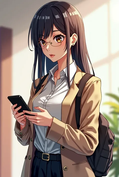 A neat and clean female college student、I like the smartphone game Dragon Quest Walk.、It&#39;s not an anime-style image, it looks real.