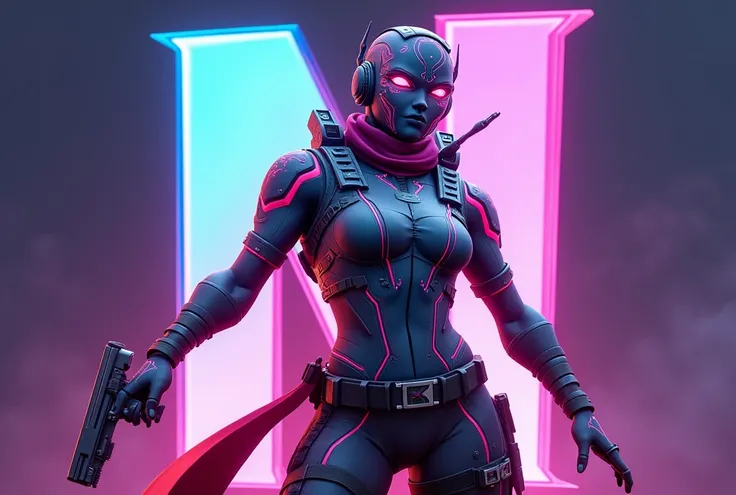 Fortnite skin with an n in the background 