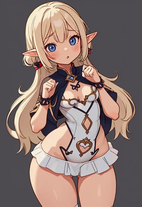 1girl, (Loli), cute, beautiful, sexy, curvy, small breast, (skimpy outfit), (detailed clothes), elf, (creative), (unique), (lewd pose), masterpiece, good-quality, good graphics