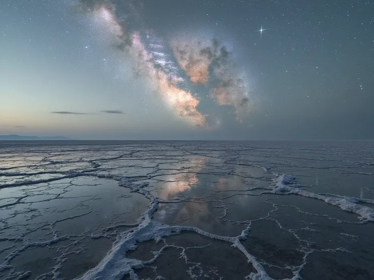 ((masterpiece, highest quality, Highest image quality, High resolution, photorealistic, Raw photo, 8K)), ((Extremely detailed CG unified 8k wallpaper)), The starry sky reflected in the Uyuni Salt Flats,