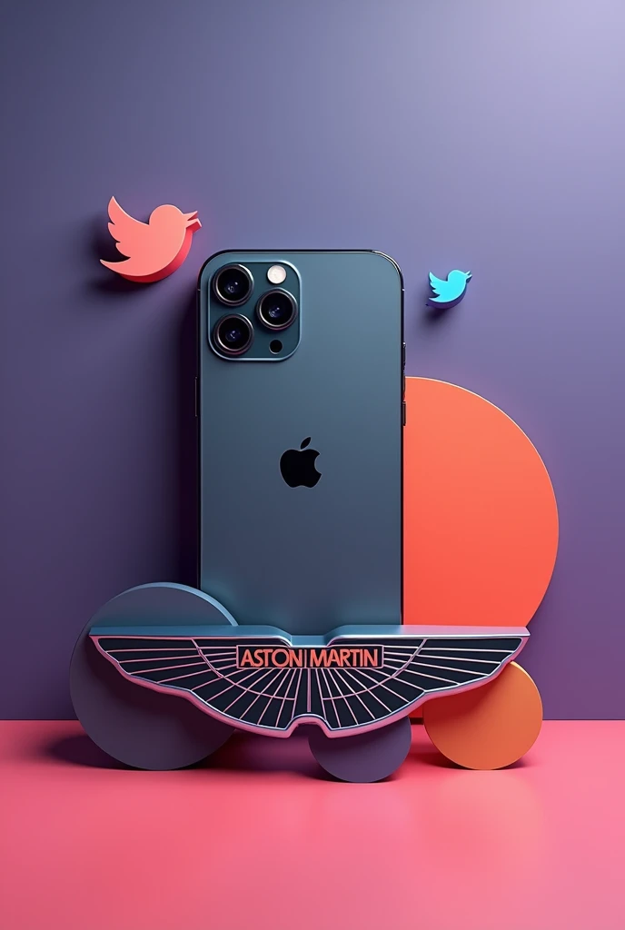 Put the iPhone logo in the middle and the thing above the apple put the Twitter bird and below the apple put the Aston Martin logo with a paidajude Background