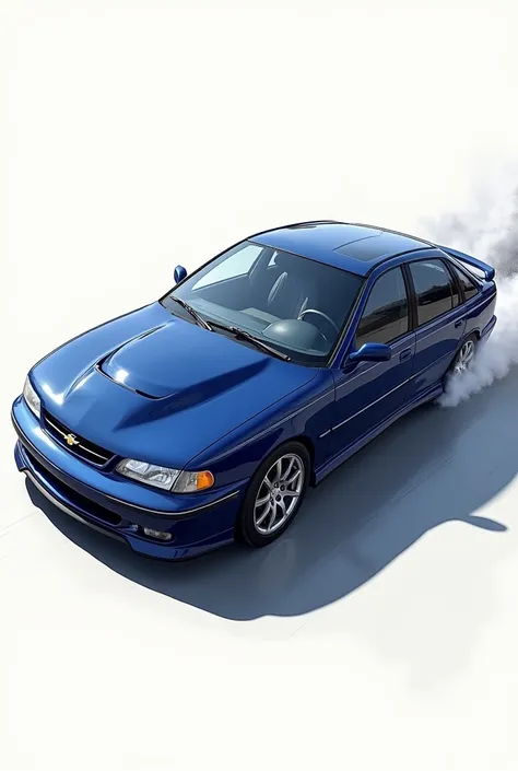 a drawing of the 1998 CHEVROLET VECTRA in dark blue color, make the drawing with the car on its side