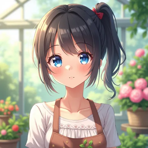 Anime Style, Character portrait, Florist,Side Ponytail, blue eyes, 