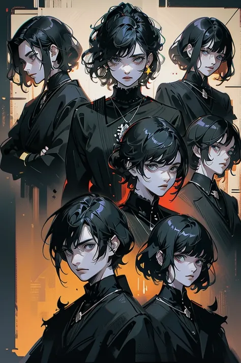 Lord of Chaos　Black Hair　Very Short Hair Character Sheet　Character Models　Design Sheet　Front-facing image