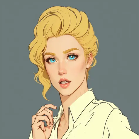 blonde в белой рубашке и галстуке с сигаретой, in digital illustration style, pop art cartoon style, Vector Line - Art Style, Drawn in the style of Mark Arian, Art in the style of Terry Moore, blonde, attractive androgynous humanoid, digital art of eleganc...