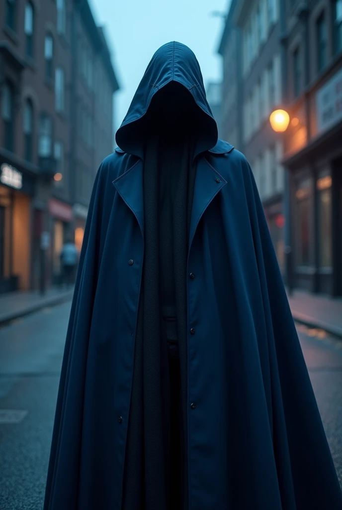 Blue hooded man standing on the street at night