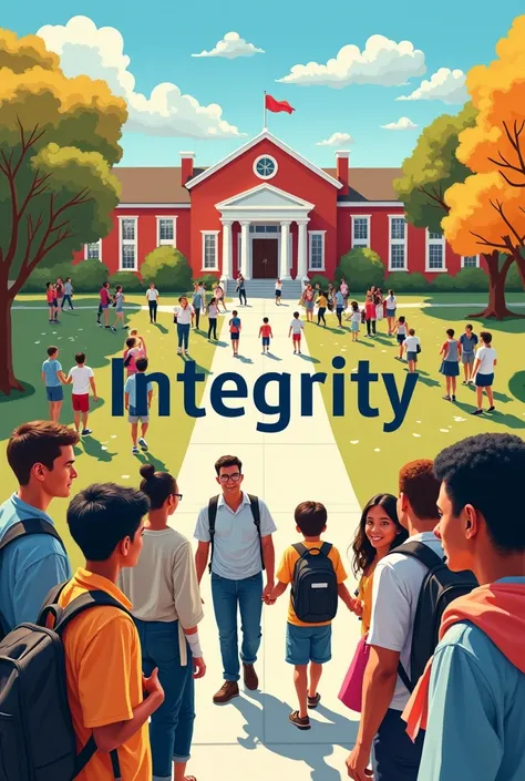 a poster drawing that shows integrity at school and outside as a core values of school
