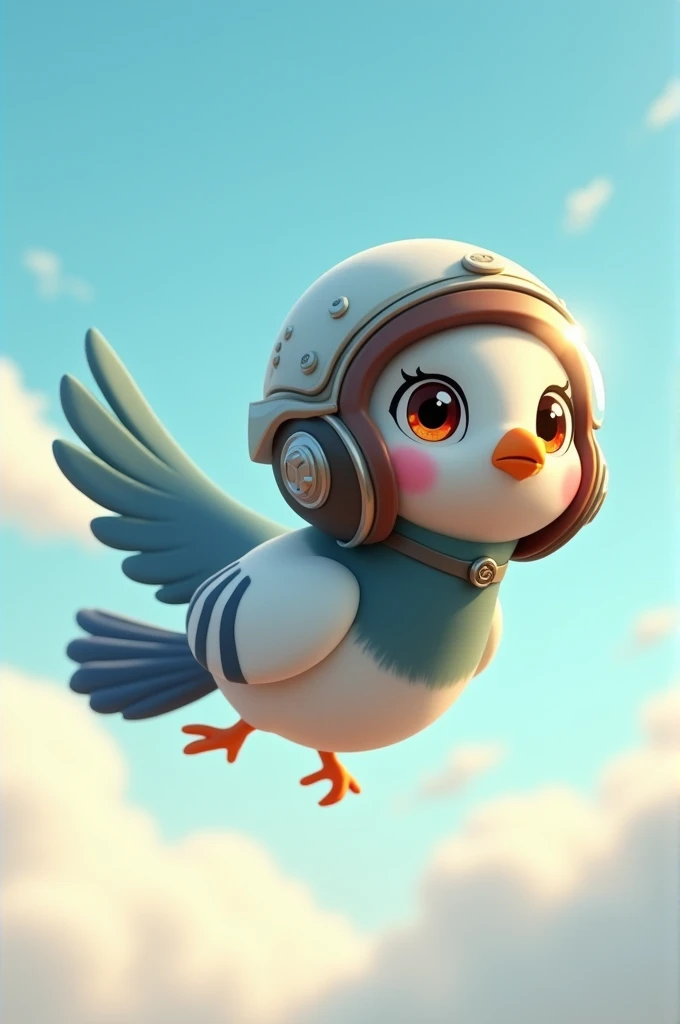 Animated pigeon with flight helmet