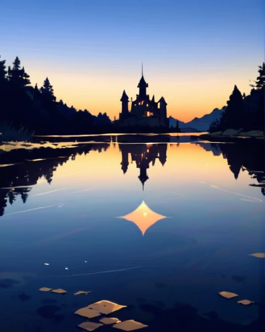 Abandoned castle on the lake, Its reflection is reflected on the water surface、A glorious day々Reflect