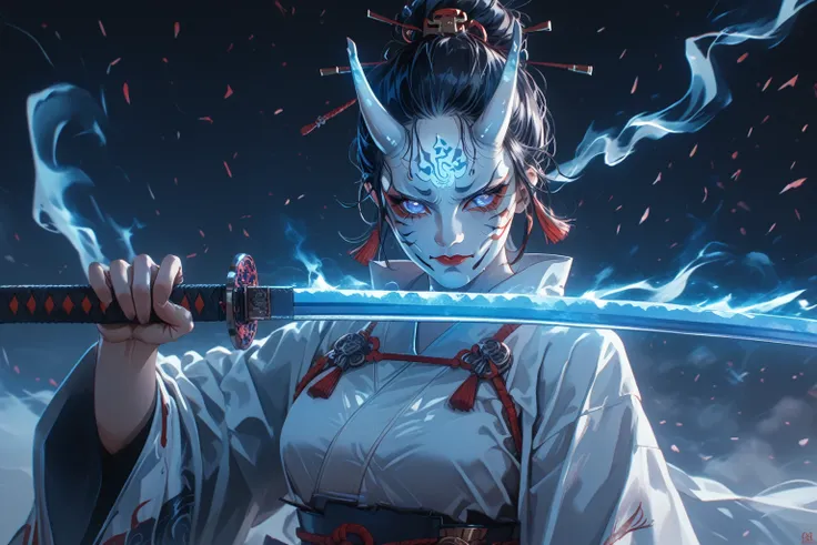 there is a woman dressed in white, holding a sword, onmyoji detailed art, onmyoji, lostrun 8k, art jam and atei geylang, onmyoji...