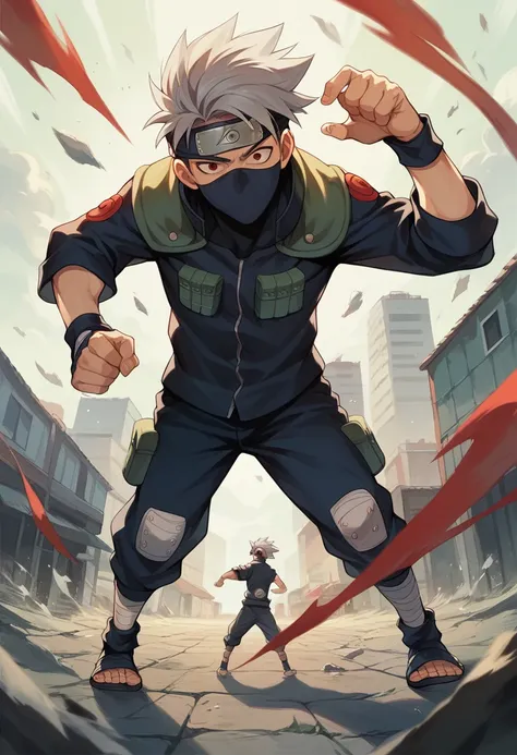 masterpiece, best quality, 8k wallpaper, sharingan, chidori, 1boy, kakashi, grey hair, covered mouth, mouth mask, red eye, scar ...