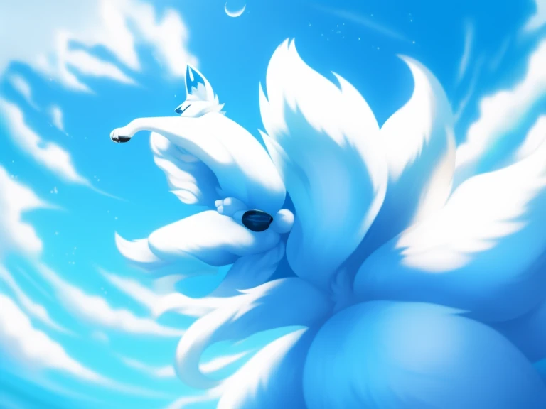 （（（white fox with 9 tails））））, feral, canine penis, nsfw, alolan ninetales, low angle view, worm's eye view, side view