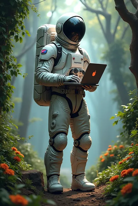 Create a hyper-realistic image of an astronaut in a powerful, contemplative pose. The astronaut should be wearing a detailed spacesuit, with meticulously crafted textures and an emphasis on the metal parts and folds of the material. In his hands, he must h...