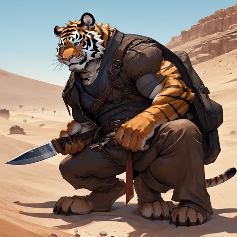 Desert Gobi Muscles，A bandit with a big knife and a tiger in plain clothes