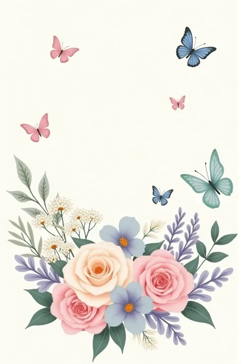 Baby shower invitation with flowers and butterflies
