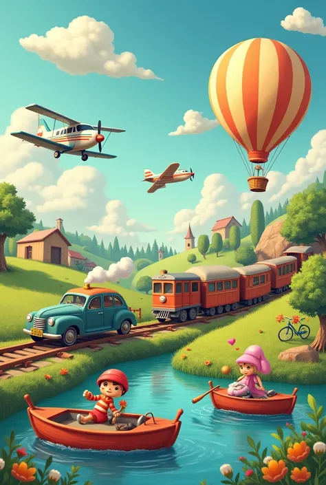 Car Bingo, plane, train, rowboat, bike, balloon 