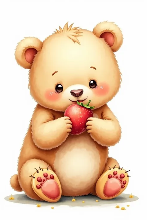 Little bear sitting and eat fruit make it with water color no bg make it for png 