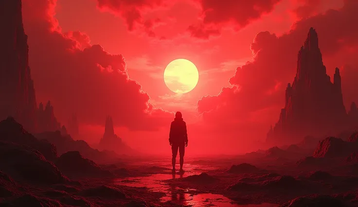 Sunset、Red World、Red-tinted clouds、Mysterious atmosphere、move