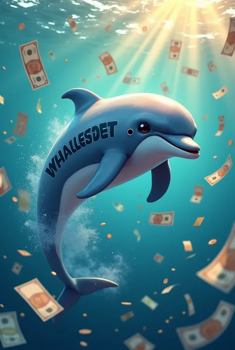 Dolphin with the phrase written on it WHALESBET and money around it