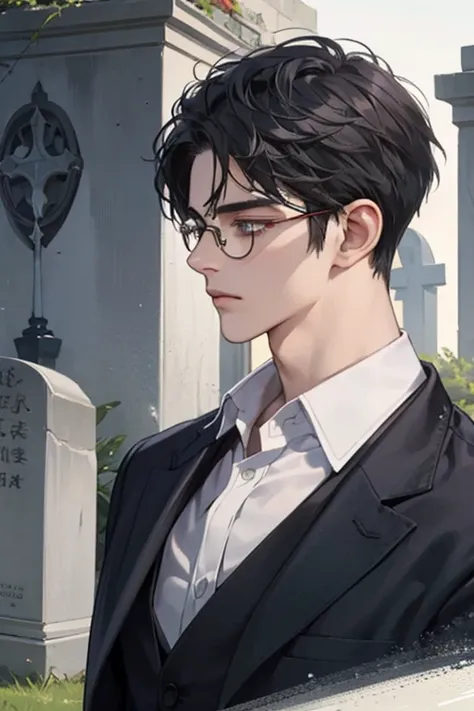 (very handsome: 1.2), 8 thousand, (masterpiece: 1.0), (best_quality: 1.0), 1 man, 20 years old, black-rimmed glasses, white shirt, black suit, black gloves, indifferent eyes, Gentlemanlike, handsome, and intricate details, enlarged textures, refined eyes a...