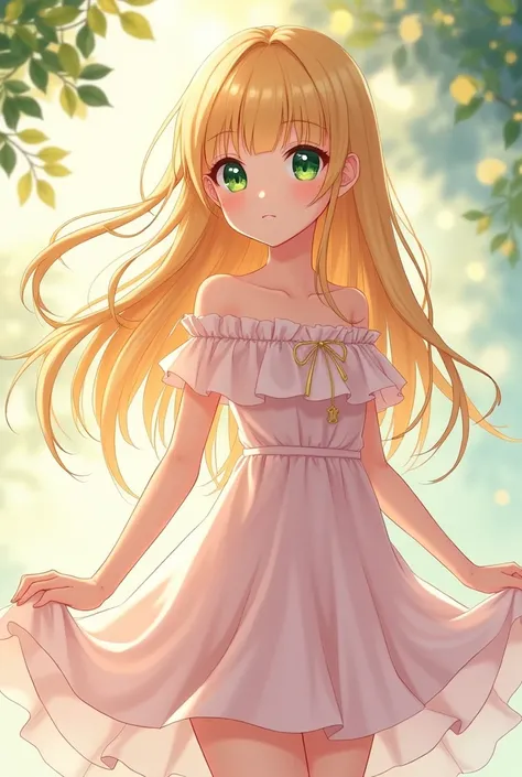 Anime girl blonde green eyes full body teen