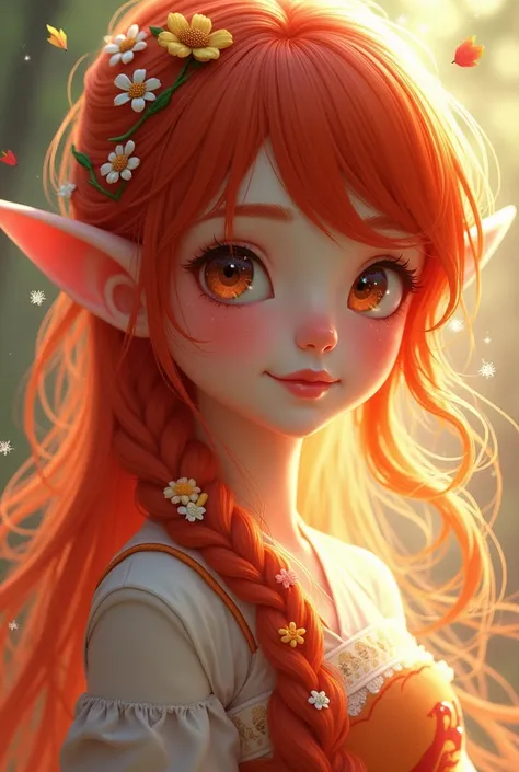 1 Japanese elf girl, red haired and brown eyed