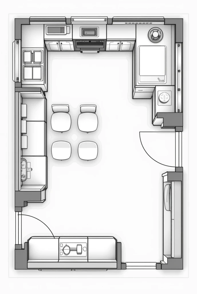 Draw a kitchen plan, a space of (3,50 m x 6 m):
With the names of the areas to identify where they are Kitchen plan 1. Preparation area (2 m x 1,5 m)
    - Located in the left corner of the kitchen - Work table (1 m x 0,60 m)
    - Washbasin (0,50 m x 0,40...