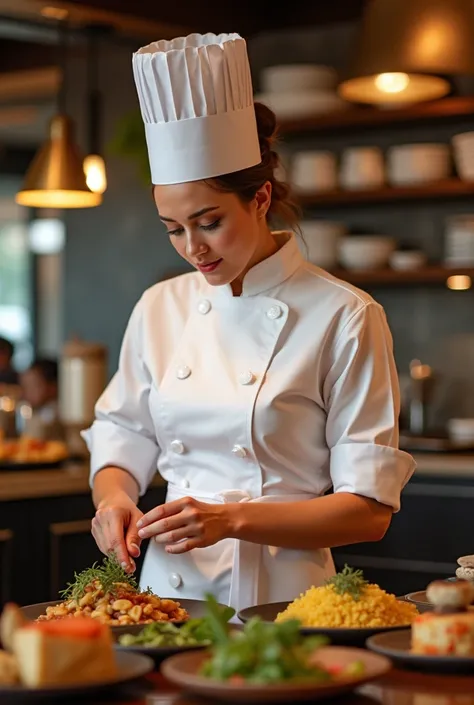 A beautiful chef in a restaurant