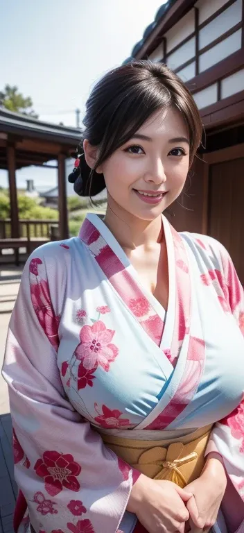 The most beautiful moms in Japan(Huge)、wear a gorgeous kimono、Traditional Japanese bust 98cm、Huge breasts that are too big and saggy、Sit upright、January、With a smile、New Year Greetings、Bust Emphasis