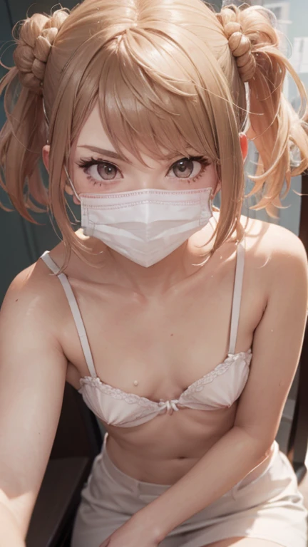 from front,wear mask,white bra, bra lift, looking away,lovelive!,anime nose,wear mask,angry,white bra, bra lift, natural hands, ...