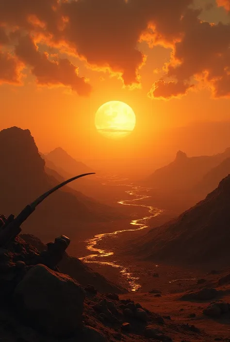 Sunset in a kurukshetra war background without any other person