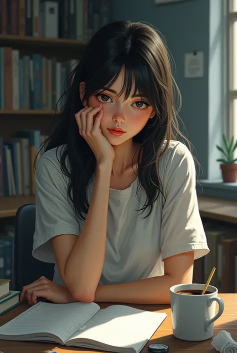 A high school student who is very serious about her studies, which makes her a little sad. She often puts pressure on herself.