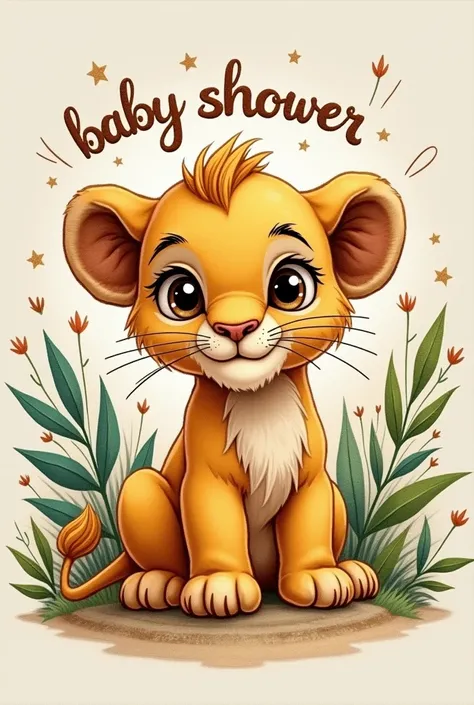 Safari lion baby to embroider that at the top has a text that says Baby Shower in the middle the image of the baby lion and below it has the name Neythan