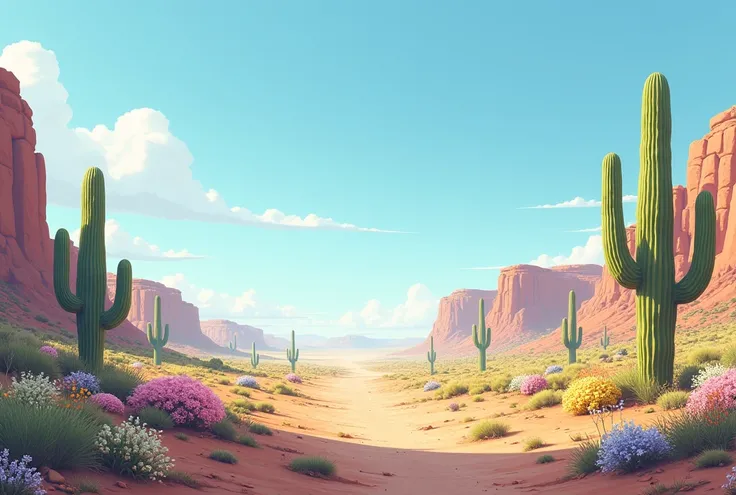 Northeastern backlands with cacti and pastel-colored flowers 