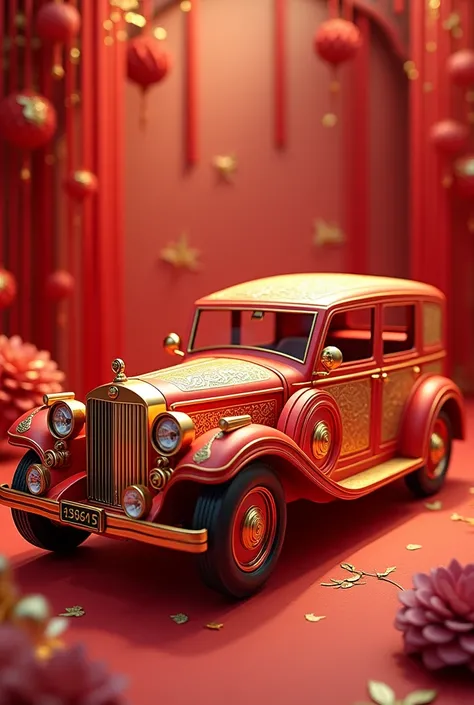 Colorful red and gold paper cars like kings