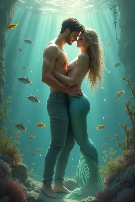 Naked mermaid with her boyfriend