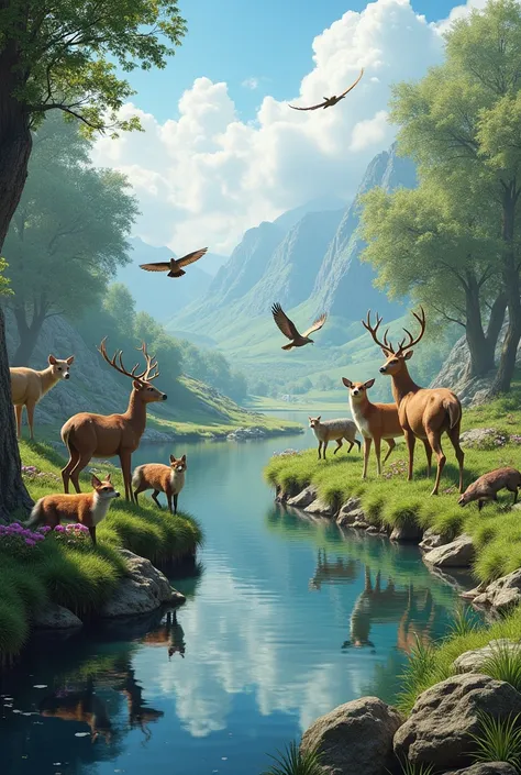 Beautiful nature view with animals, (looks like real)