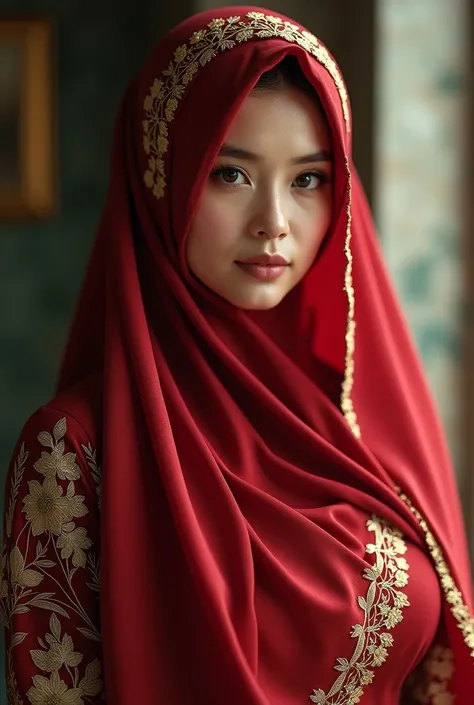 malay hijab women, round big tits, long headscarf